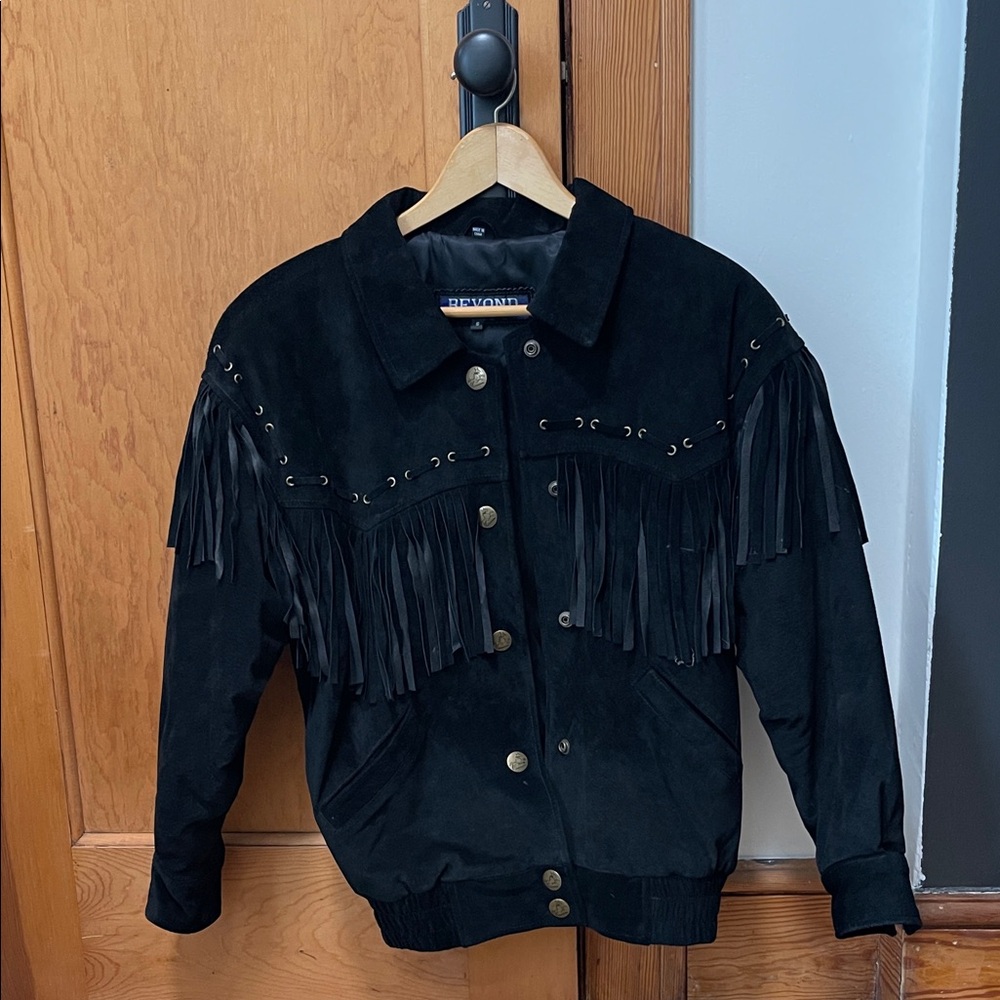 Black Suede Fringe Leather Jacket